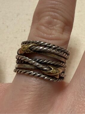 DAVID YURMAN DOUBLE X CROSSOVER RING Sterling Silver W/18K(750)Gold size 6.5